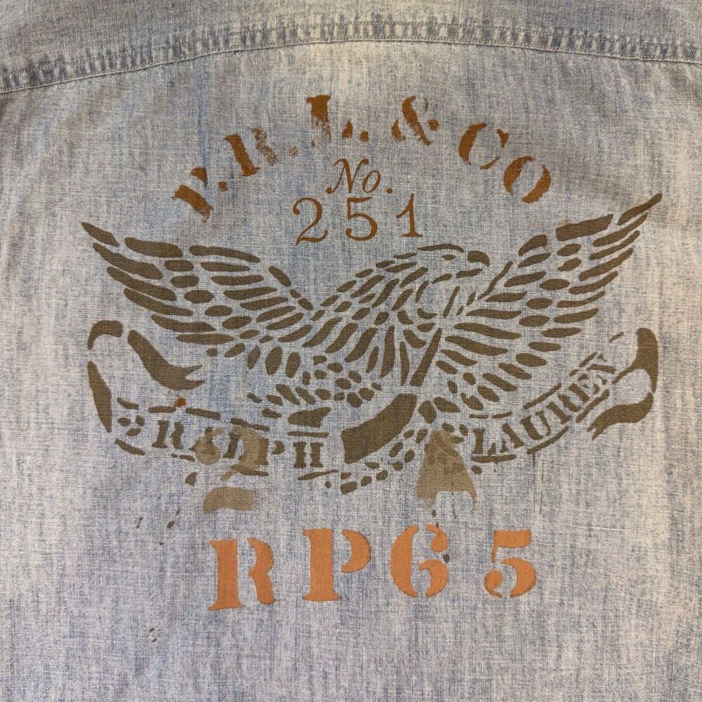 Polo Ralph Lauren Shirt XL Men’s Chambray Stencil Eagle Button Up Dungaree Denim